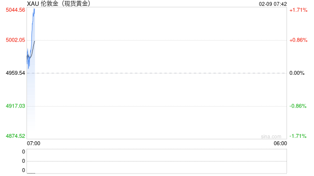 快讯：现货黄金站上5000美元/盎司