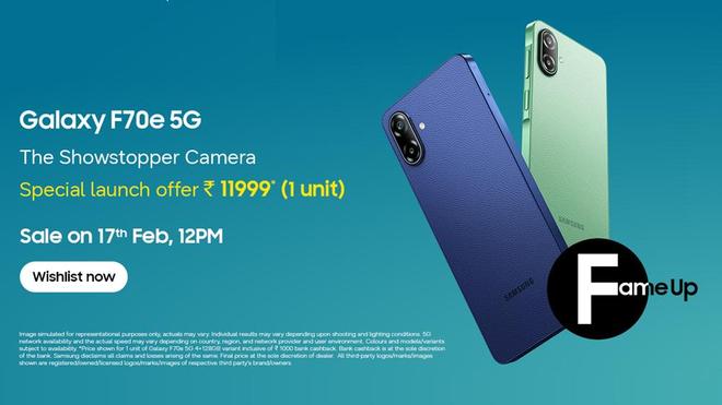 三星在印度推Galaxy F70e 5G手机，配置与售价揭晓