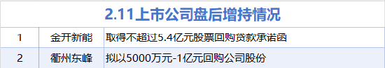 2月11日增减持汇总：金开新能等2股增持 欢瑞世纪等8股减持（表）