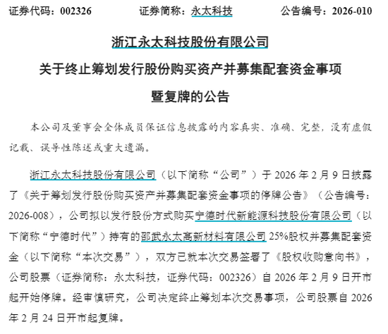 “宁王”入股事项突然夭折！002326，停牌前股价提前涨停，节后复牌