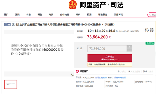 和泰人寿10%股权再拍卖,总经理空缺五年,去年第四季度净利润1.22亿成功扭亏