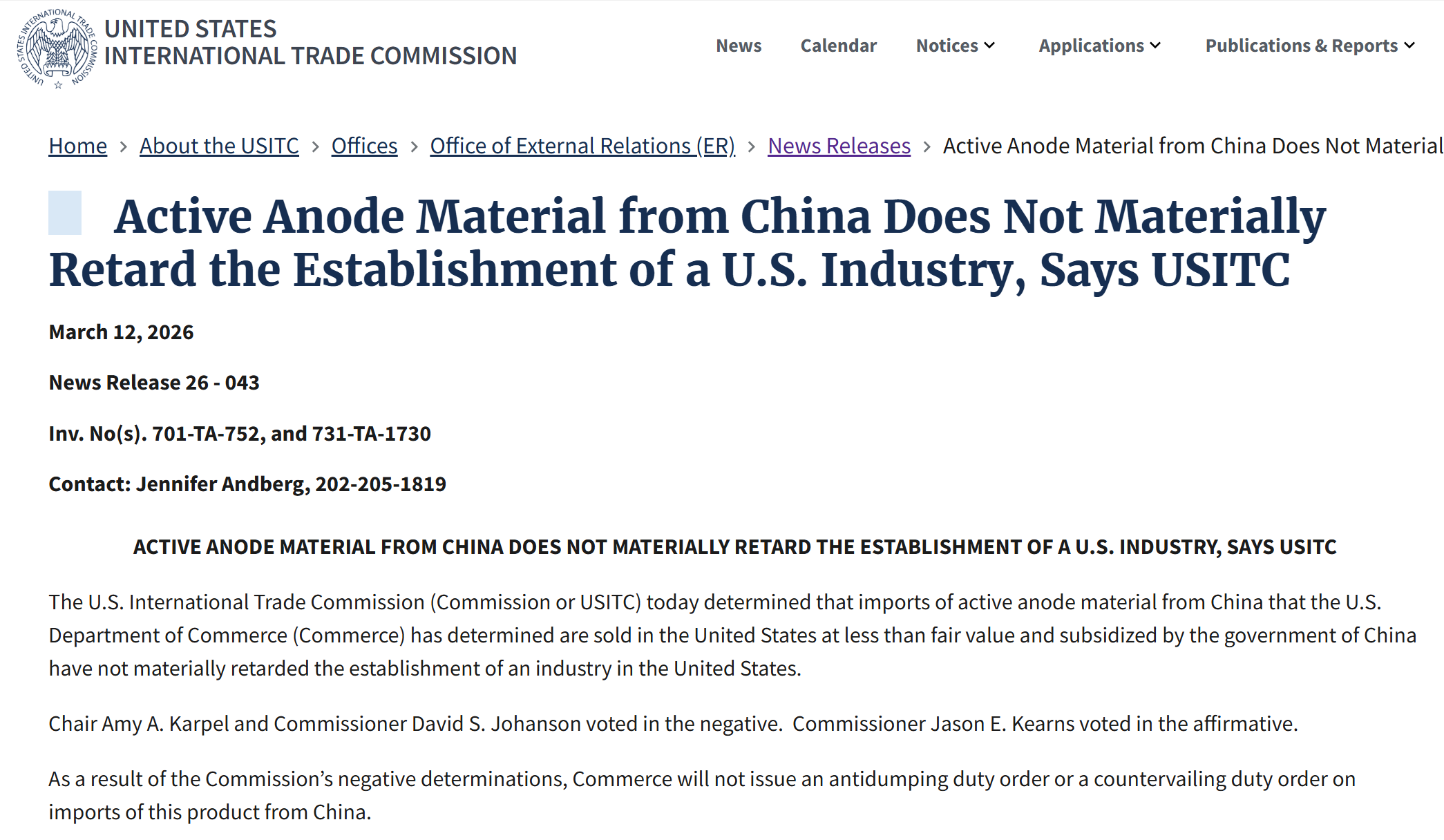 大反转！美国放弃对华负极材料征收双反关税