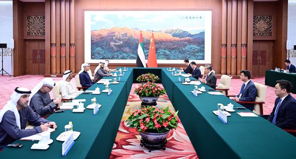 王毅同阿联酋总统中国事务特使哈勒敦会谈