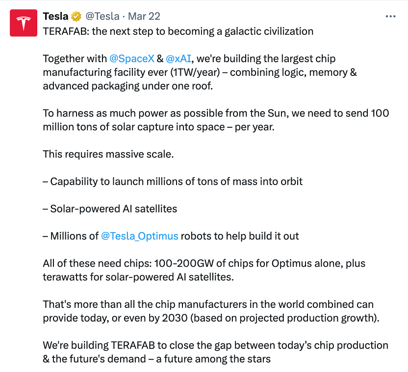 马斯克官宣史上最大造芯计划：年算力产能1太瓦，用于机器人和太空AI项目等