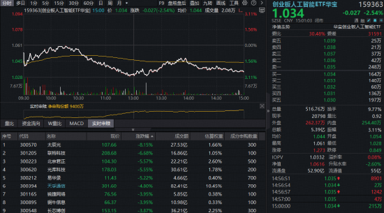 光模块领跌，创业板人工智能ETF（159363）逆市吸金！中际旭创业绩翻倍验证高景气，机构看好绩优龙头