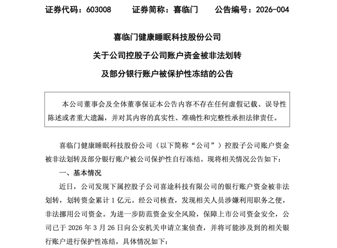 1亿元资金被非法挪用！603008，被立案调查！