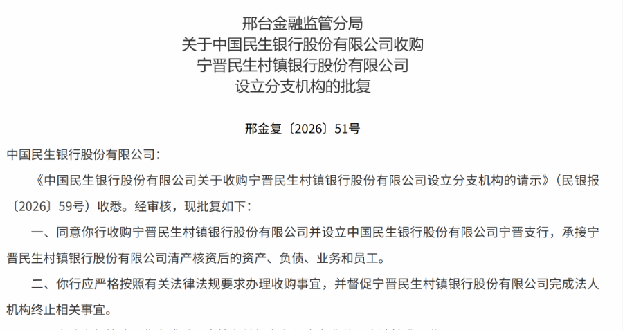 民生银行“村改支”再落一子