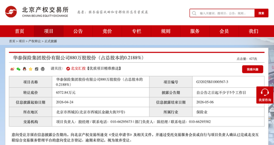 转让底价打六折！华泰保险集团880万股股份再次挂牌