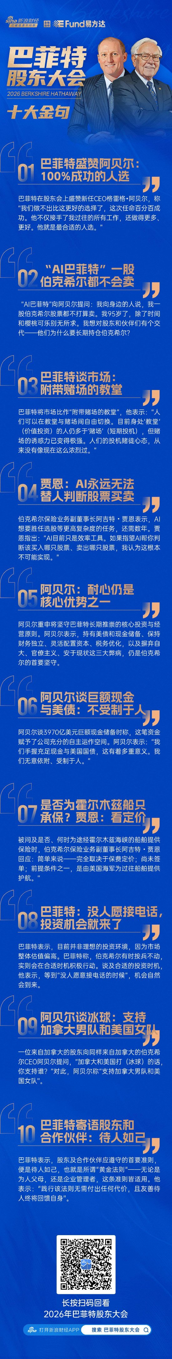 看图：2026年巴菲特股东大会金句一览