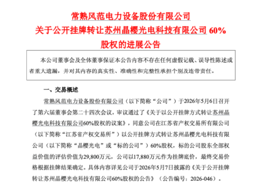 风范股份豪赌光伏失利：9.6亿元收购晶樱光电，如今“打骨折”1.788亿元挂牌出清 | 长三角资本局