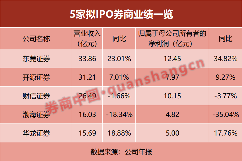 5家拟IPO券商业绩分化！东莞证券夺双冠，渤海证券遭遇滑铁卢