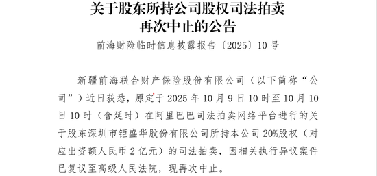 钜盛华20%股权三度开拍：宝能系退场倒计时，前海财险破局仍待闯关