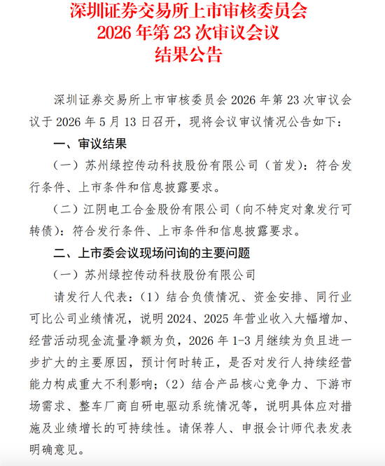 苏州绿控传动IPO过会：因“现金流持续失血”高风险上市委给留了个作业！转型尝试：风波中的五粮液有点股份