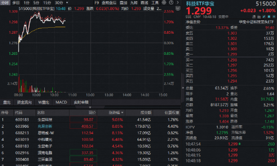 长鑫存储概念引爆,科技龙头走强!兆易创新盘中涨停创新高,科技ETF华宝(515000)涨超2%